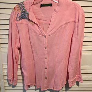 Oilily pink button down linen shirt